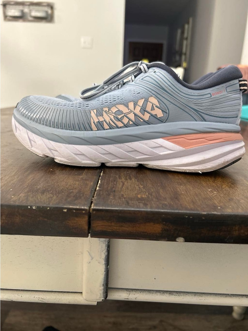 Hoka Women's Light Blue and Peach Road-Running Sneakers